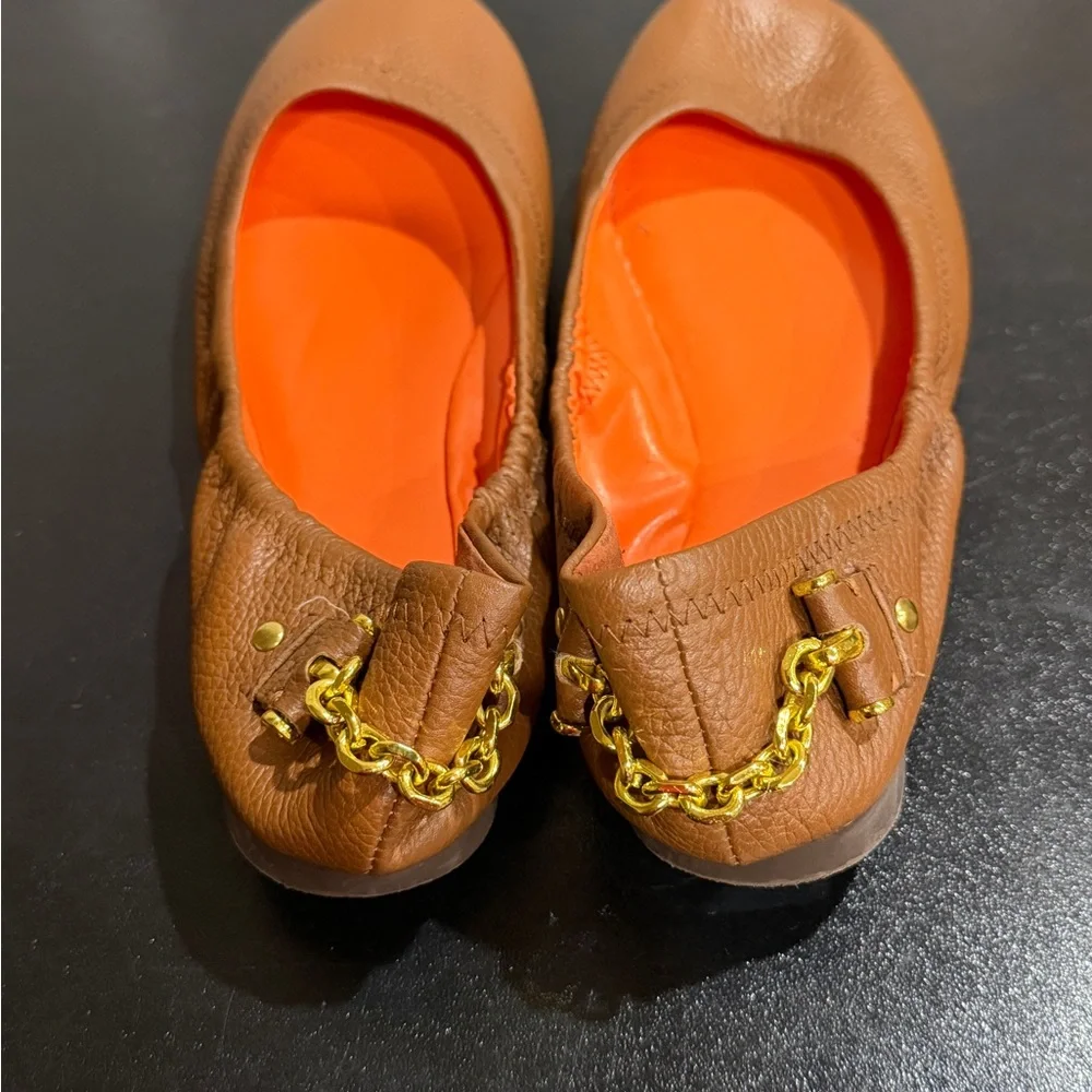 Lauren Ralph Lauren Brown Leather Flats with Gold Accents size 8.5